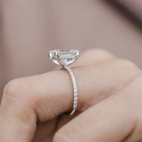 Buy Radiant Moissanite Hidden Halo Engagement Ring Set White Gold ...