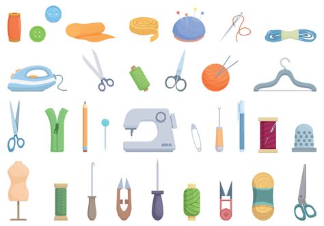 Sewing icons set cartoon vector. Kit tool 29475068 Vector Art at Vecteezy