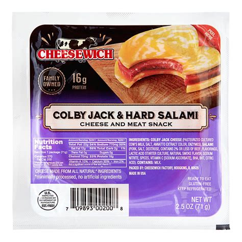 Cheesewich Salami and Colby Jack Cheese Sandwich 2.5 oz. - 96/Case