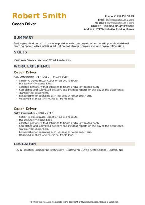 Coach Driver Resume Samples | QwikResume