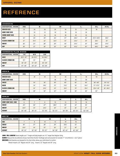 Ariat Size Chart - Clothing - Wyldewood Tack Shop