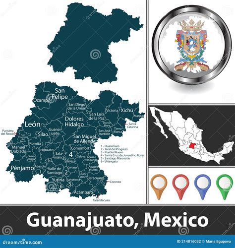 Map of Guanajuato, Mexico stock vector. Illustration of guanajuato - 214816032