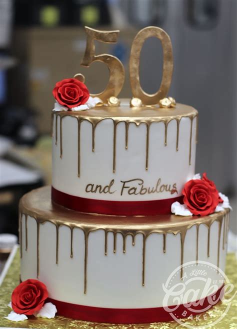 2 Tiered Gold Drip 50th Birthday Cake | 50th birthday cake images ...