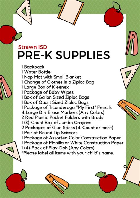 2021-2022 STRAWN ELEMENTARY SCHOOL SUPPLY LIST | Strawn ISD