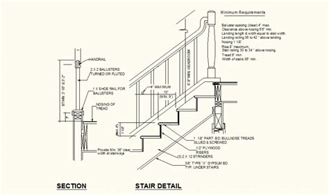 Stair and Handrail Detail section and elevation autocad file - Cadbull