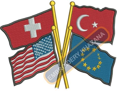 4 Countries Flag Embroidery File Design Pattern Dst Pes Exp Jef