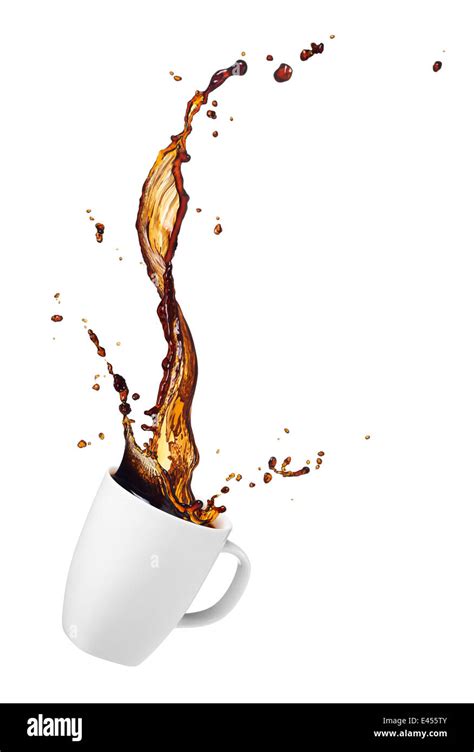 cup of spilling coffee with splash isolated on white Stock Photo - Alamy