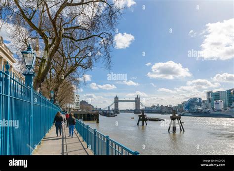 The Thames Path in central London with Tower Bridge in the distance ...