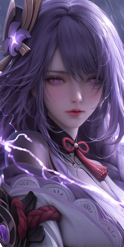 Wallpaper : mata ungu, rambut ungu, petir, gadis anime, Raiden Shogun Genshin Impact, Genshin ...