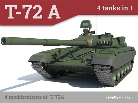 3D T-72A Russian main battle tank 4 tanks in 1 armored