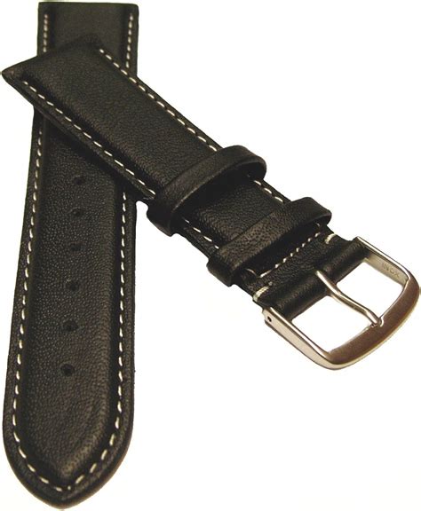 19 mm calf leather watch strap with white stitching, black, watch strap watches leather strap ...