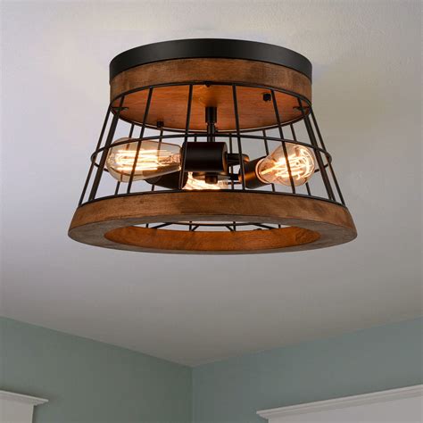 Brown Rustic Oak Wood Farmhouse Round-shaped Ceiling Light | Claxy