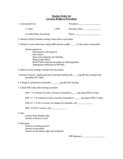 Routine Order Set Lovenox Bridge to Procedure