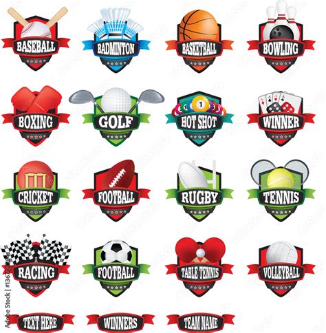 Sports teams names badges or logos as shields in colour Stock Vector ...