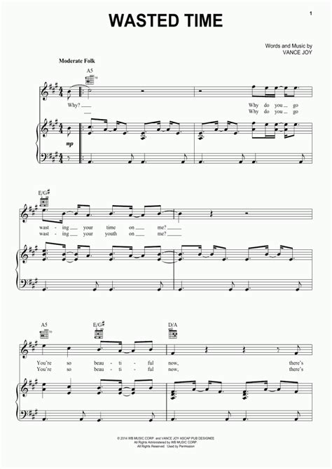 Wasted Time Piano Sheet Music | OnlinePianist