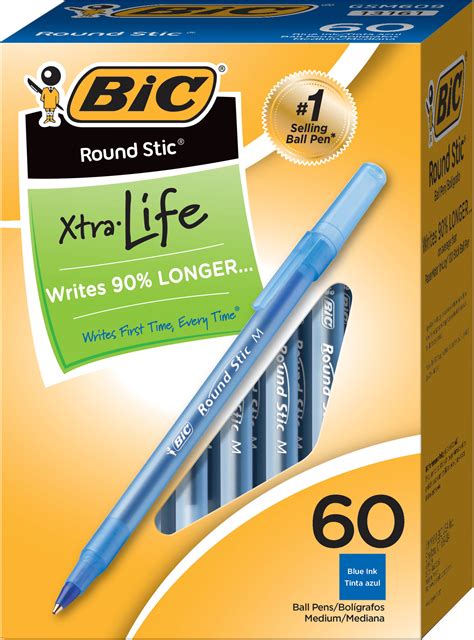 BIC Round Stic Xtra Life Ball Pen, Medium Point (1.0 mm), Blue, 60 ...