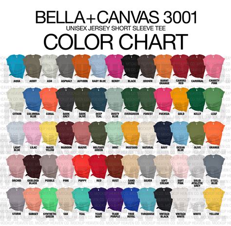 Bella Canvas 3001 Mockup Color Chart JPEG PNG All 130 Colors - Etsy