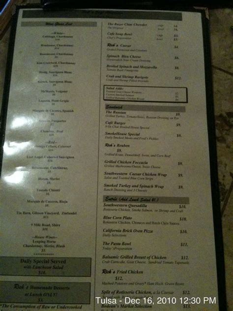 Rick's Cafe' American Menu - Urbanspoon/Zomato