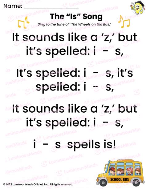 Reading Comprehension Worksheets - The ‘Is’ Song