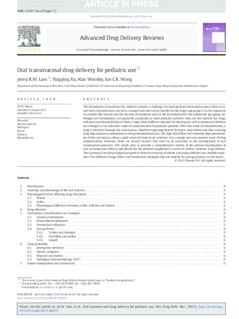 (PDF) Oral transmucosal drug delivery for pediatric use | Alan Worsley ...