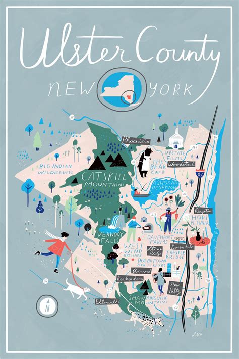 Ulster County Map Full-Color Print 13 x 19 by libbyvanderploeg