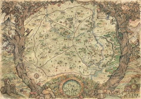 The Hobbit - The Shire Map, an art print by Francesca Baerald - INPRNT | Mapa de la tierra media ...