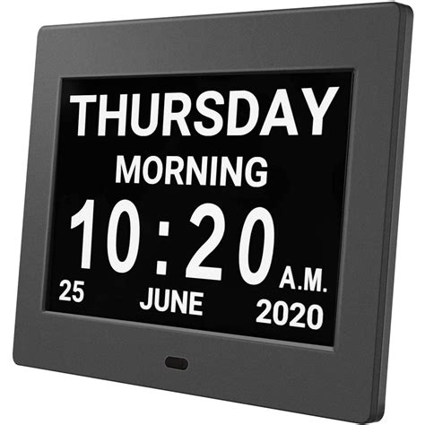 Digital Calendar Alarm Day Clock - with 8 Large Screen Display, am pm, 5 Alarm, Dementia Clocks ...