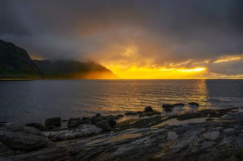 Premium Photo | Sunset over Tungeneset beach on Senja island in northern Norway