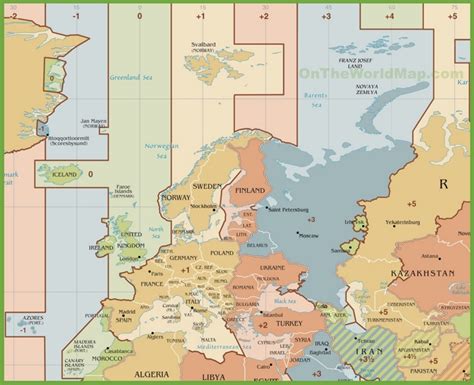 Europe time zones map - Ontheworldmap.com