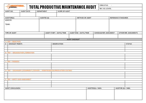 Total productive maintenance (TPM) audit