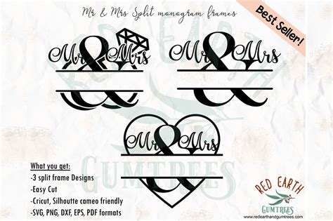 Scrapbooking Mr & Mrs Split Frame Cut File Split Frame SVG Wedding Glass Block Clipart Svg Dxf ...