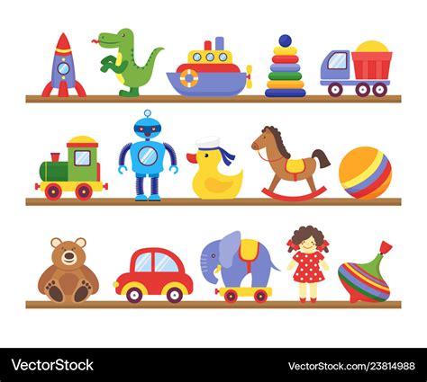 Toys on shelves cartoon toy baby shopping Vector Image