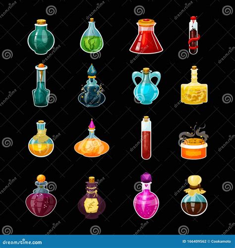 Set Of Isolated Glass Potions Or Magic Bottles Vector Illustration | CartoonDealer.com #166409562