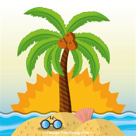 Cartoon beach coconut tree vector free download