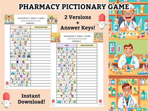 Pharmacy Pictionary Game, Pharmacy Week Game, Medication Pictionary Game, Printable Game, Party ...