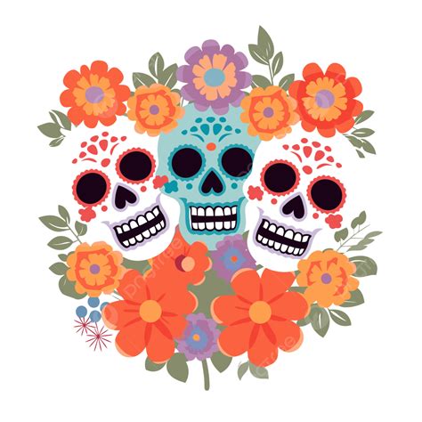 Día De Los Muertos Flores Clipart 3 Calaveras Con Flores Y Calaveras De ...