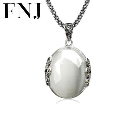 925 Silver Opal Pendant White Stone Real S925 Solid Original Silver Pendants for Women Jewelry ...