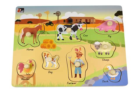 Wooden Peg Puzzle - 2-in-1 Australian Farm 8pcs