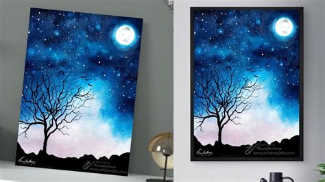 Moonlight painting for beginners | MOONLIGHT NIGHT ideas sponge painting acrylic technique ...