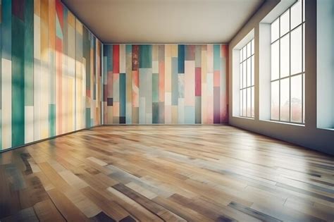 Premium AI Image | Empty room of a museum with wooden floor and abstract painting on wall