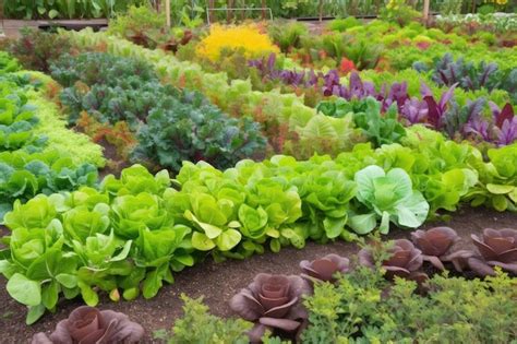 Premium AI Image | Vegetable garden with variety of leafy greens and ...