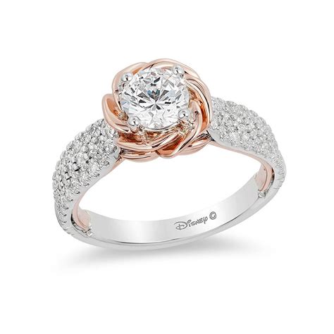 Enchanted Disney Belle 1.25 CT. T.W. Diamond Rose Frame Engagement Ring in 14K Two-Tone Gold ...