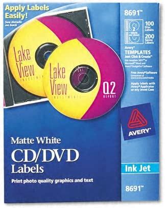 Amazon.com : Avery : CD/DVD Labels for Inkjet Printers, White Matte, 100 per Pack -:- Sold as 2 ...