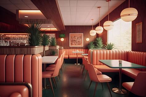 Premium Photo | 70s restaurant interior vintage style retro colors