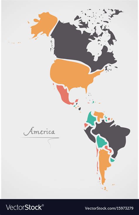 America continent map with states Royalty Free Vector Image