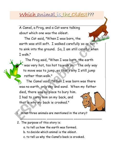 Fable - Which animal is the oldest? - ESL worksheet by eng789