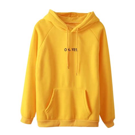 Feitong Oversized Hoodie Sweatshirt Women Yellow Hoodies Korean ...