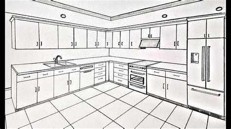 How to draw a kitchen in two point perspective - YouTube