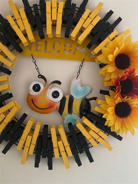 Bumble bee clothespin wreath | Etsy in 2021 | Clothes pin wreath, Clothes pin crafts, Bee crafts