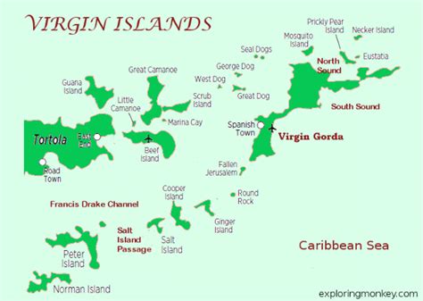 Virgin Islands Map - St. Thomas, St. Croix, St. John, Tortola, Virgin gorda - Exploring Monkey